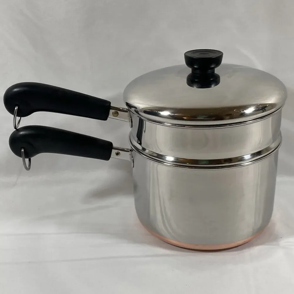 Revere Ware 3 Qt Saucepan W/ Lid & Steamer Copper Bottom Stainless Steel Clinton